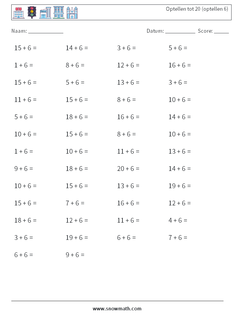 (50) Optellen tot 20 (optellen 6)