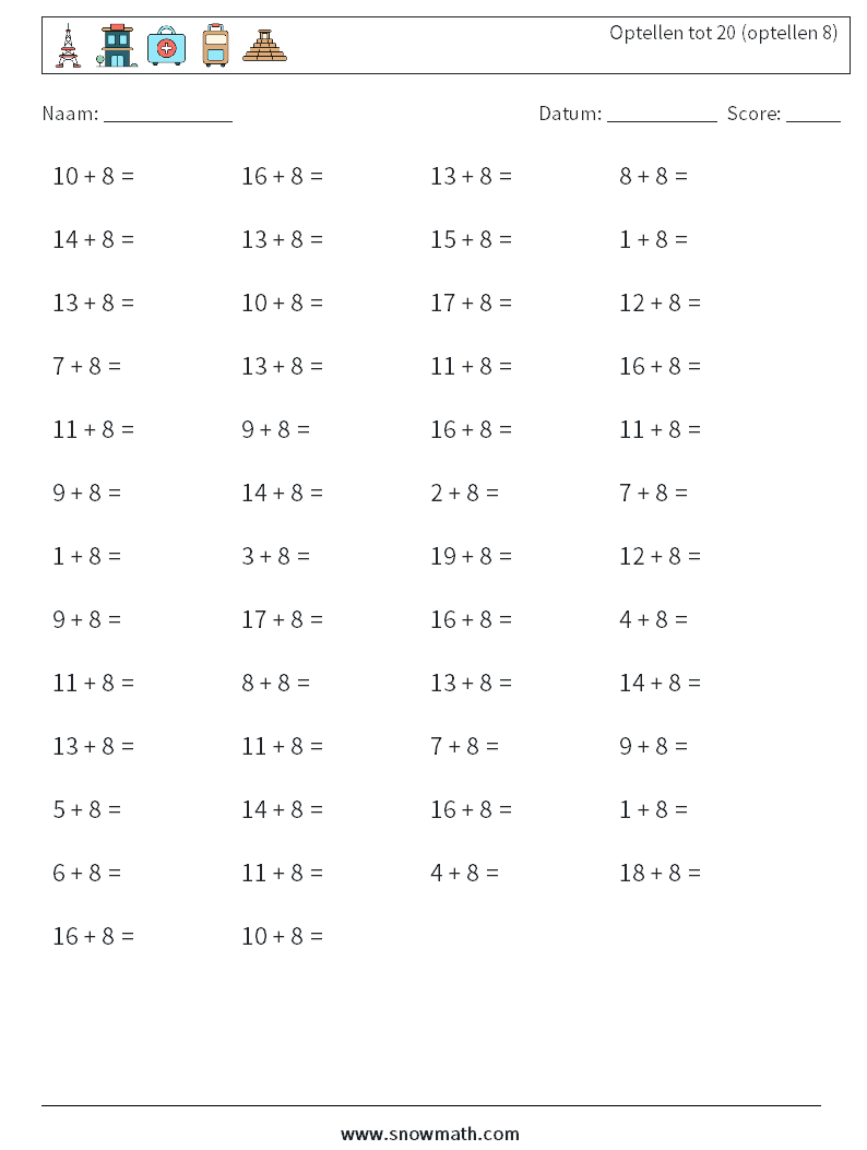 (50) Optellen tot 20 (optellen 8)