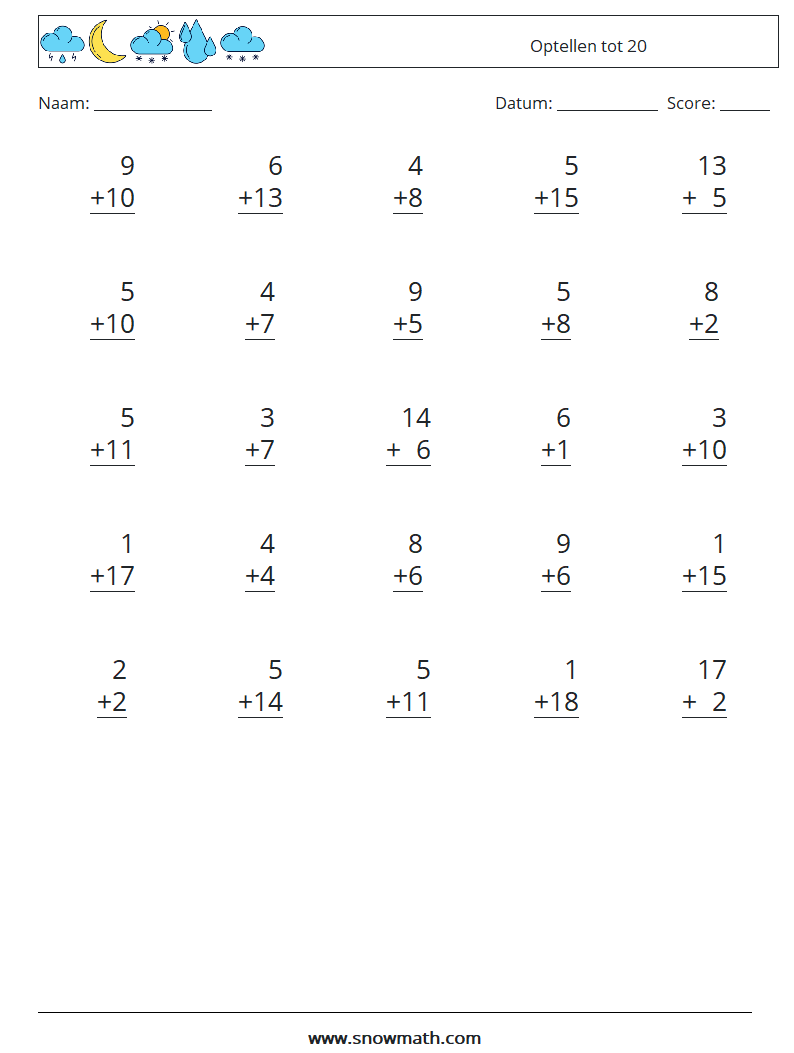 (25) Optellen tot 20