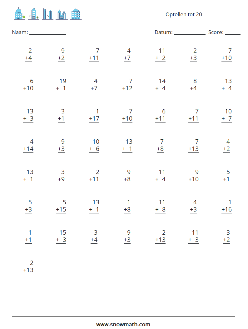 (50) Optellen tot 20