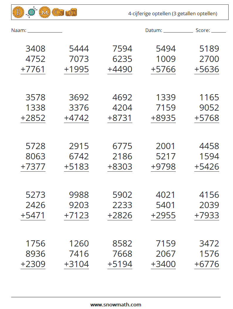 (25) 4-cijferige optellen (3 getallen optellen)