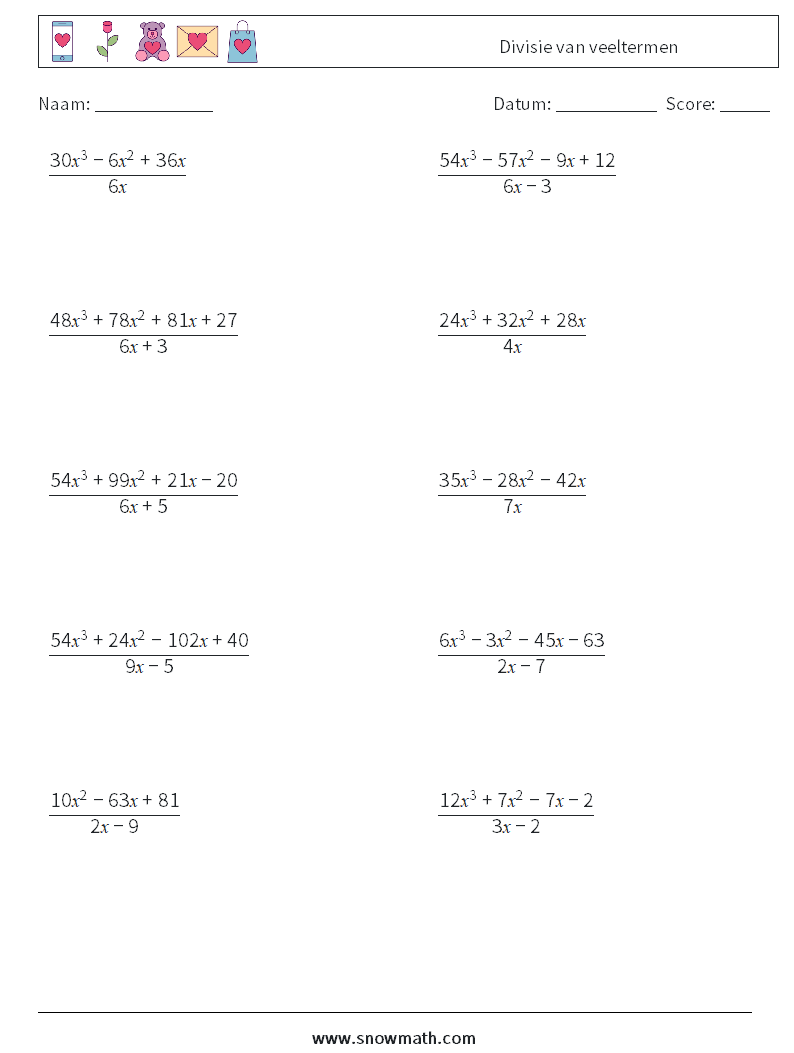 Divisie van veeltermen Wiskundige werkbladen 1