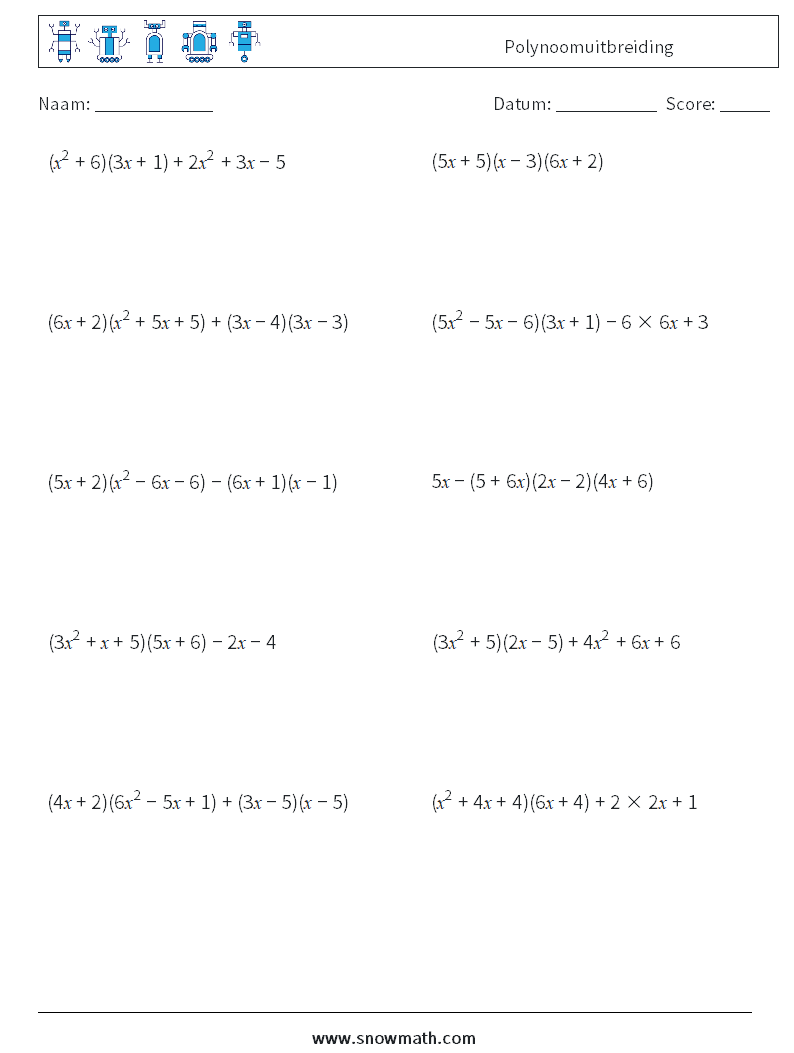 Polynoomuitbreiding Wiskundige werkbladen 1