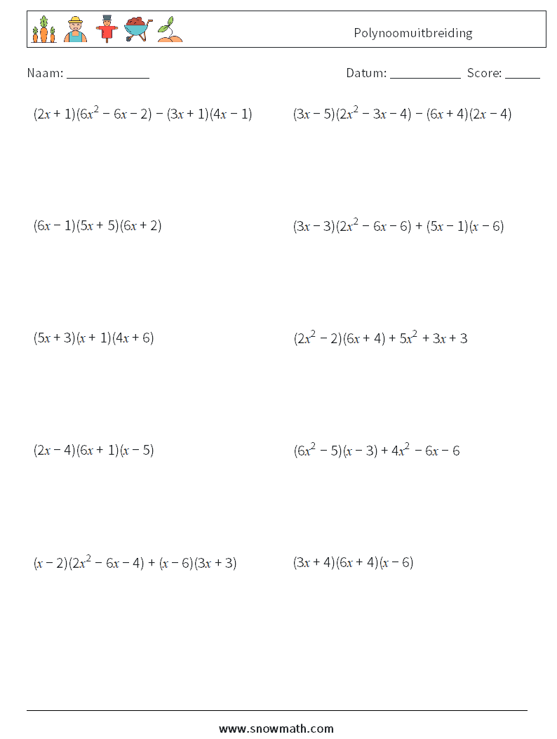 Polynoomuitbreiding Wiskundige werkbladen 2