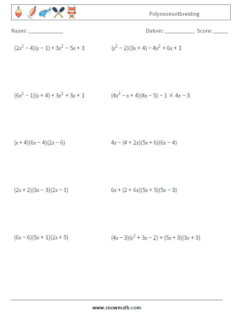 Polynoomuitbreiding Wiskundige werkbladen 4