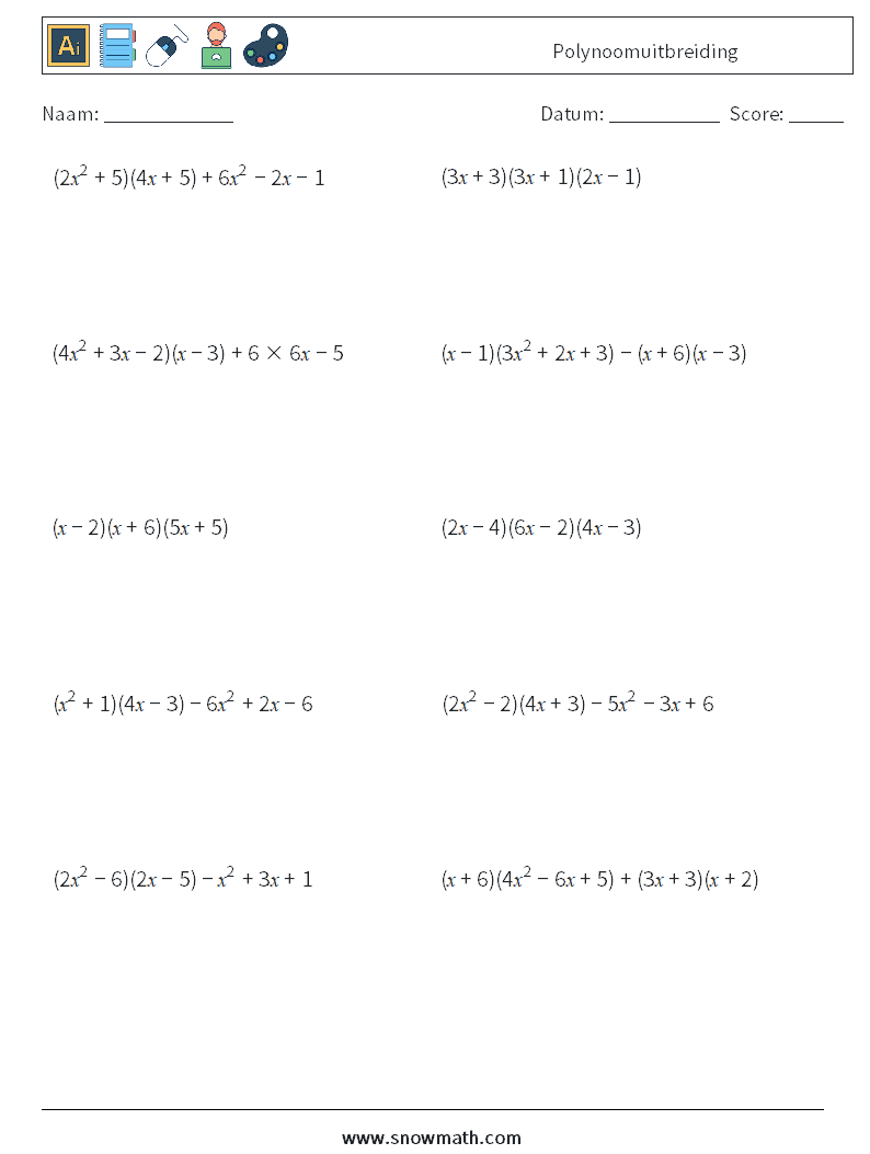 Polynoomuitbreiding Wiskundige werkbladen 8