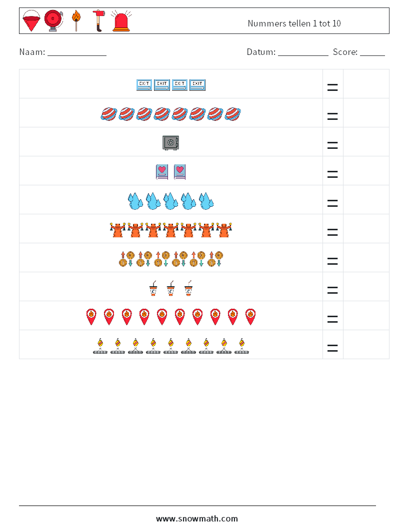Nummers tellen 1 tot 10 Wiskundige werkbladen 13