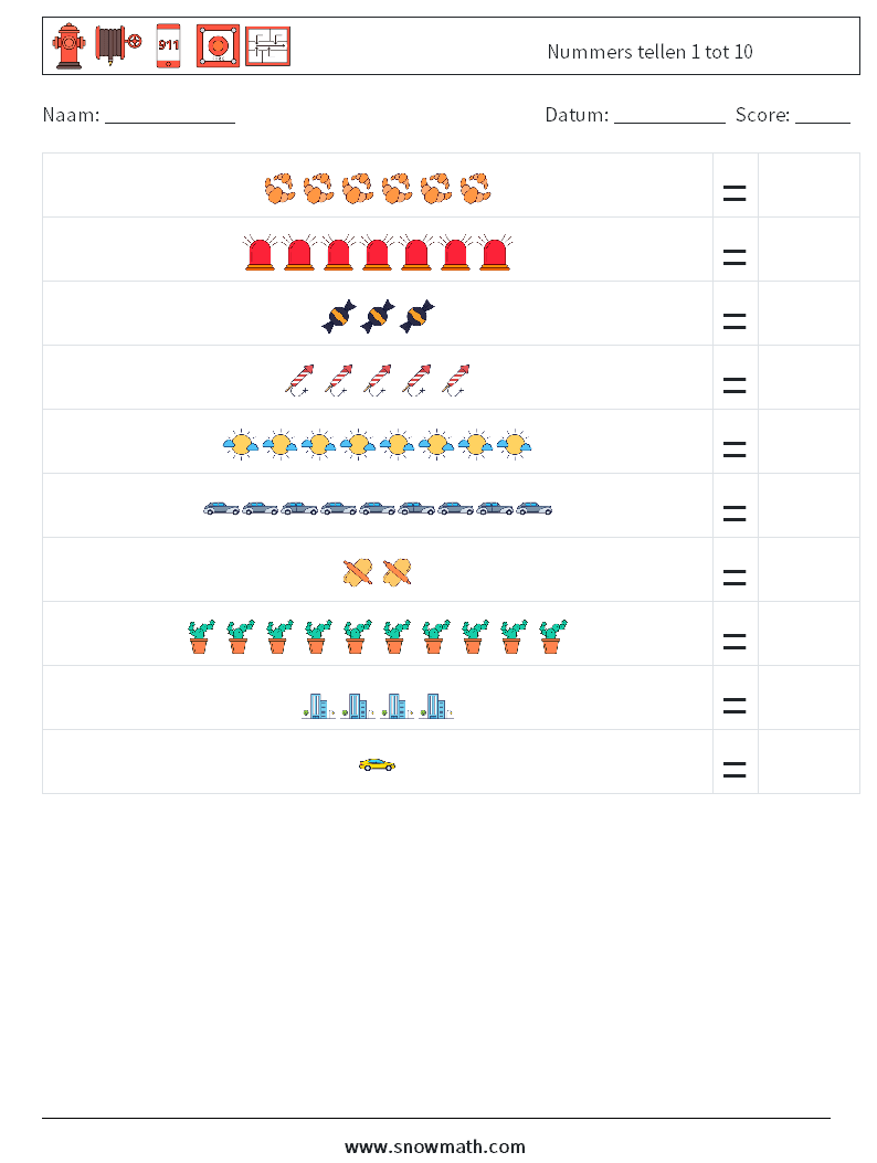 Nummers tellen 1 tot 10 Wiskundige werkbladen 3