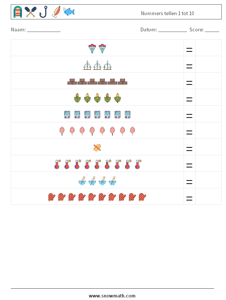 Nummers tellen 1 tot 10 Wiskundige werkbladen 6