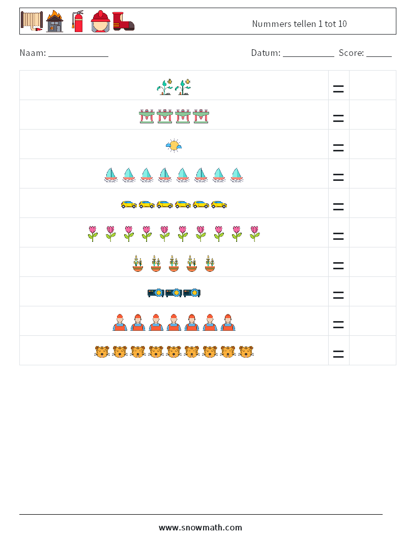 Nummers tellen 1 tot 10 Wiskundige werkbladen 9