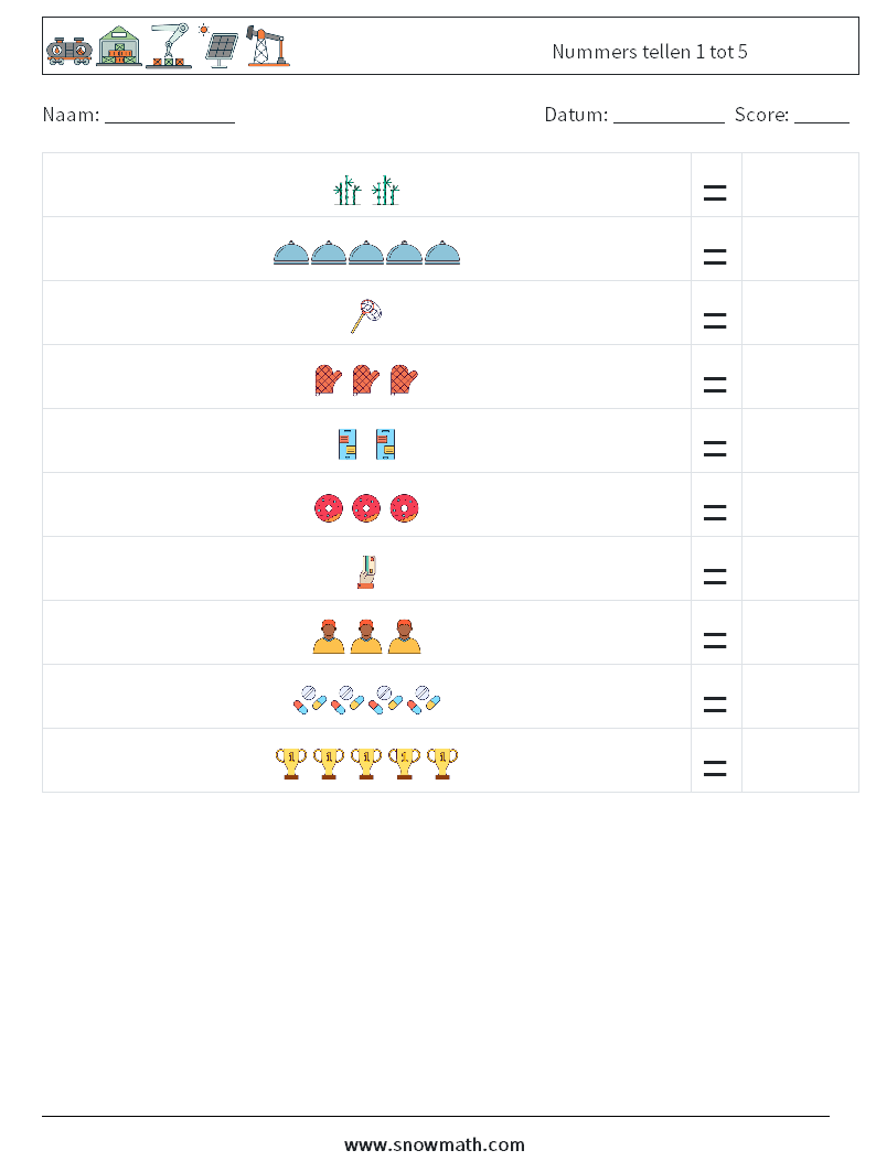Nummers tellen 1 tot 5 Wiskundige werkbladen 12