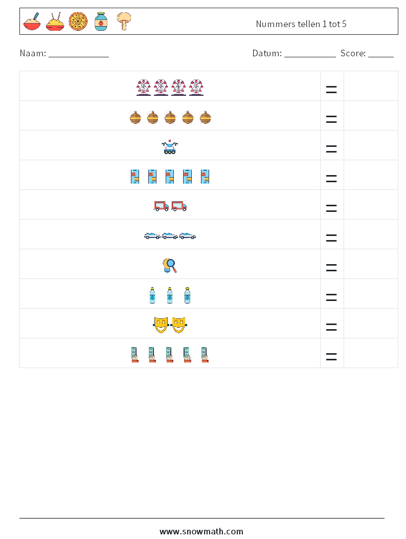 Nummers tellen 1 tot 5 Wiskundige werkbladen 2