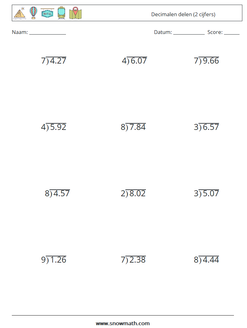 (12) Decimalen delen (2 cijfers)