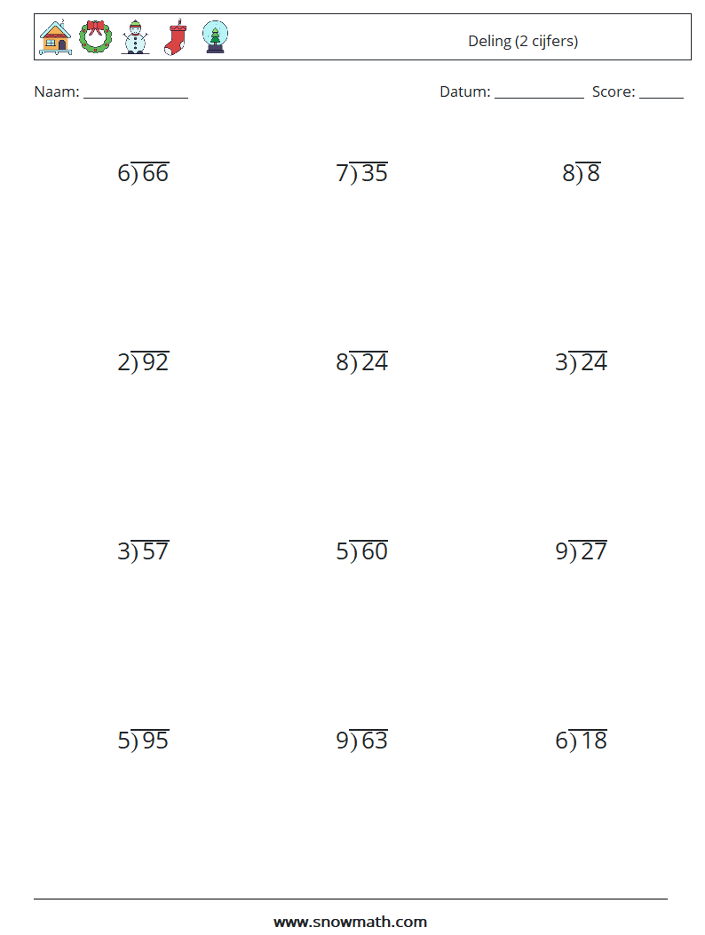 (12) Deling (2 cijfers) Wiskundige werkbladen 14