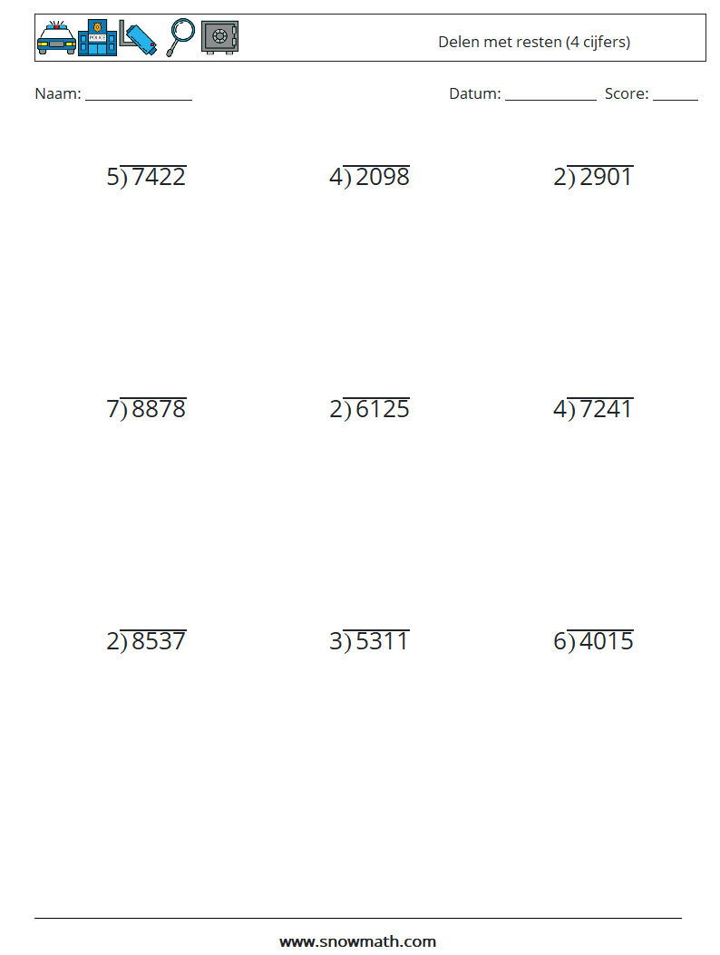 (9) Delen met resten (4 cijfers)