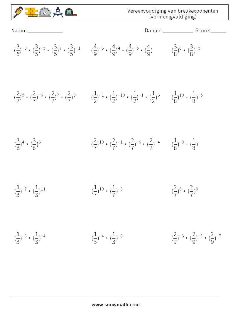 Vereenvoudiging van breukexponenten (vermenigvuldiging)