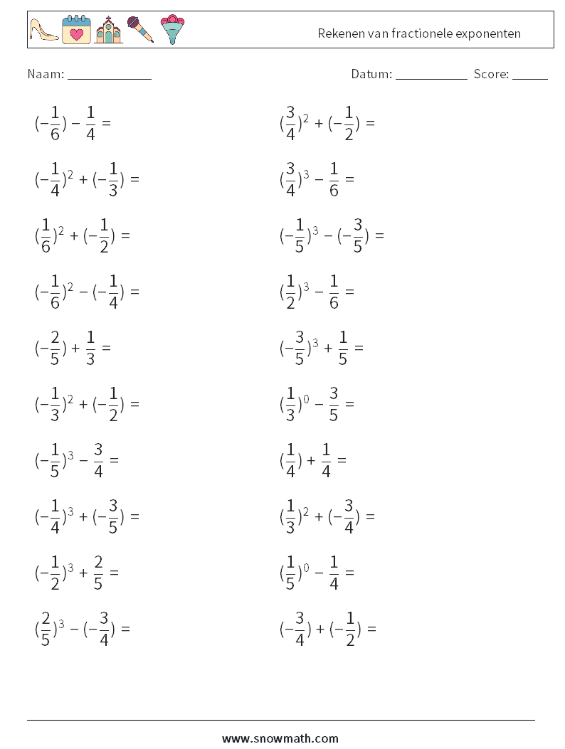 Rekenen van fractionele exponenten Wiskundige werkbladen 2