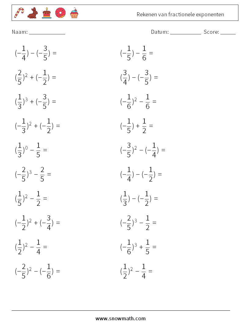 Rekenen van fractionele exponenten Wiskundige werkbladen 4