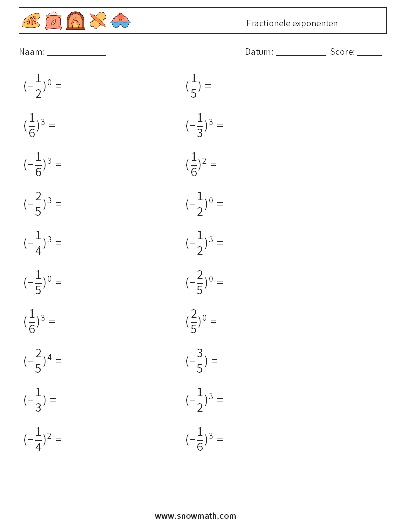 Fractionele exponenten Wiskundige werkbladen 4