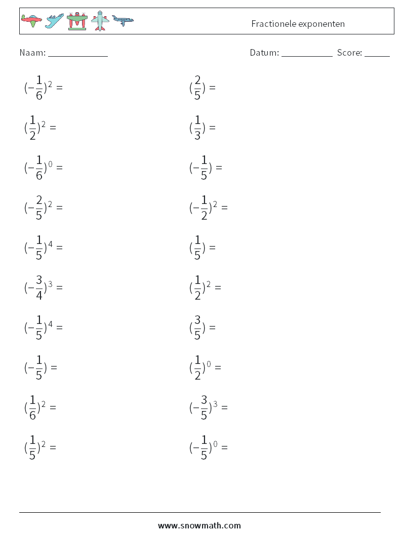 Fractionele exponenten Wiskundige werkbladen 7