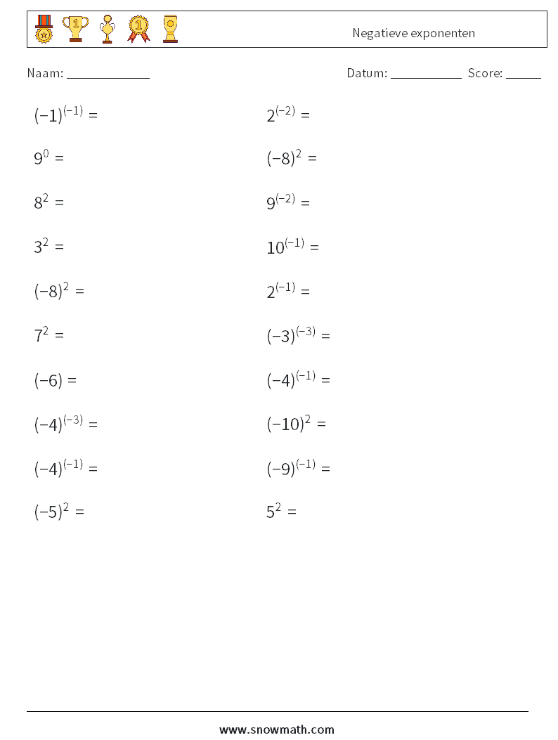  Negatieve exponenten Wiskundige werkbladen 2