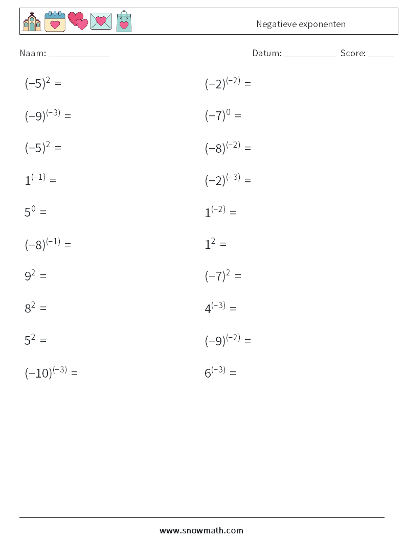  Negatieve exponenten Wiskundige werkbladen 3