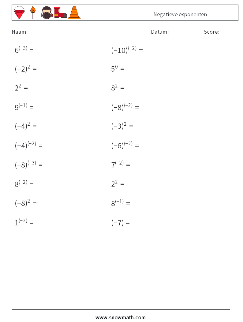  Negatieve exponenten Wiskundige werkbladen 5