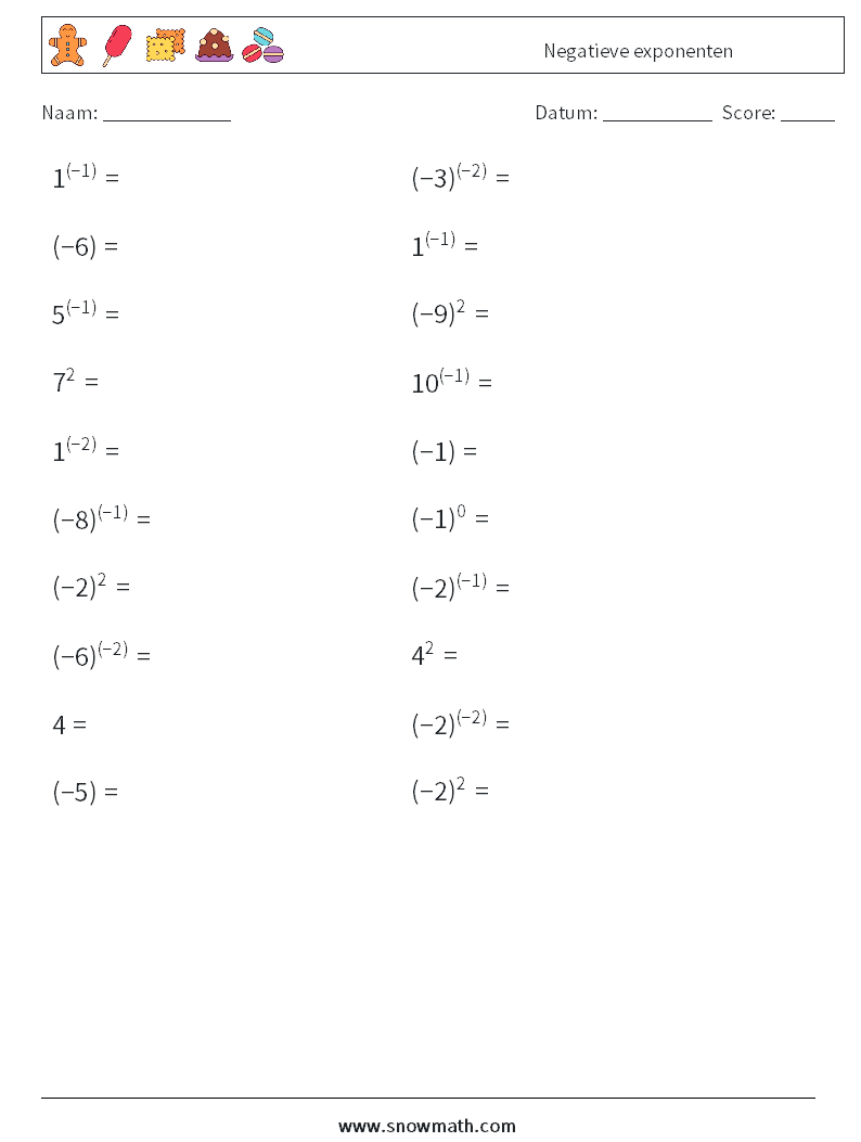  Negatieve exponenten Wiskundige werkbladen 6