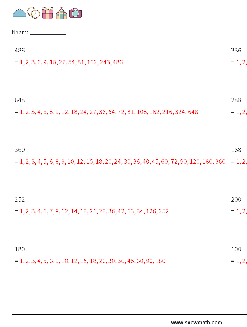 Factoren van een 3-cijferig getal Wiskundige werkbladen 2 Vraag, Antwoord