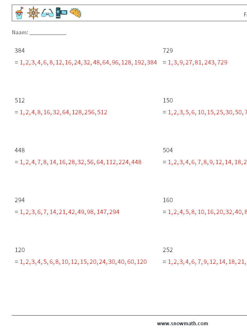 Factoren van een 3-cijferig getal Wiskundige werkbladen 3 Vraag, Antwoord