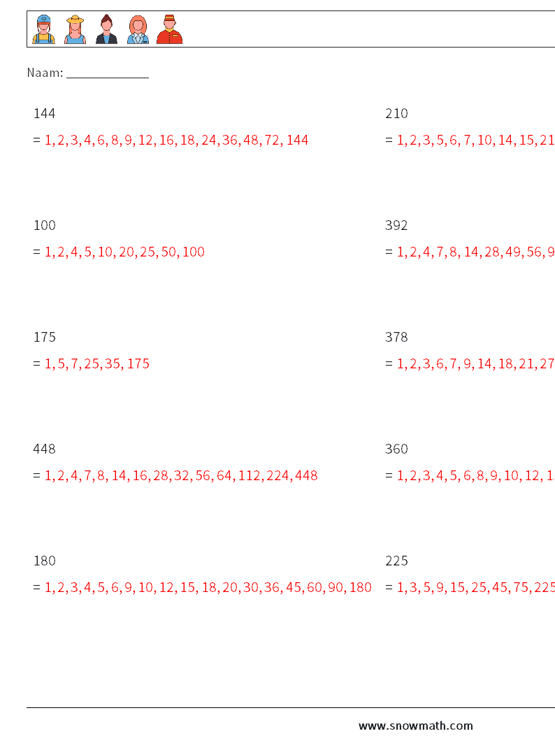 Factoren van een 3-cijferig getal Wiskundige werkbladen 4 Vraag, Antwoord