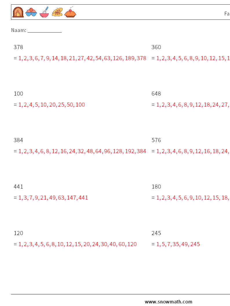 Factoren van een 3-cijferig getal Wiskundige werkbladen 5 Vraag, Antwoord