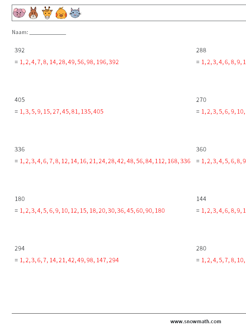 Factoren van een 3-cijferig getal Wiskundige werkbladen 6 Vraag, Antwoord