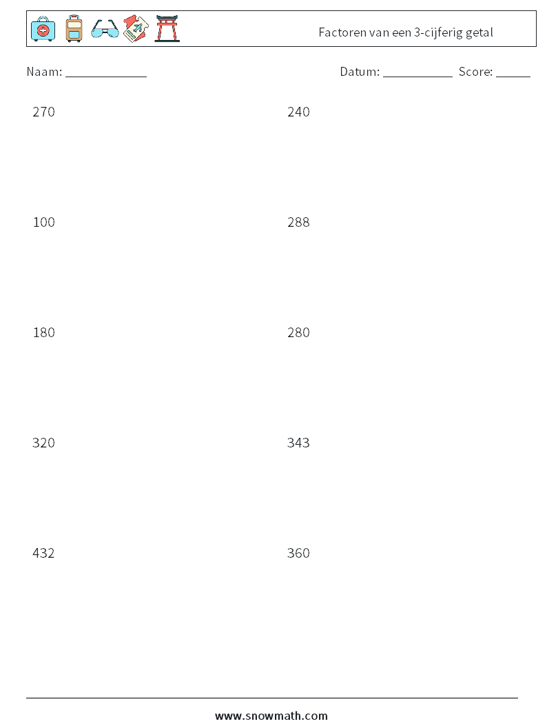 Factoren van een 3-cijferig getal Wiskundige werkbladen 7