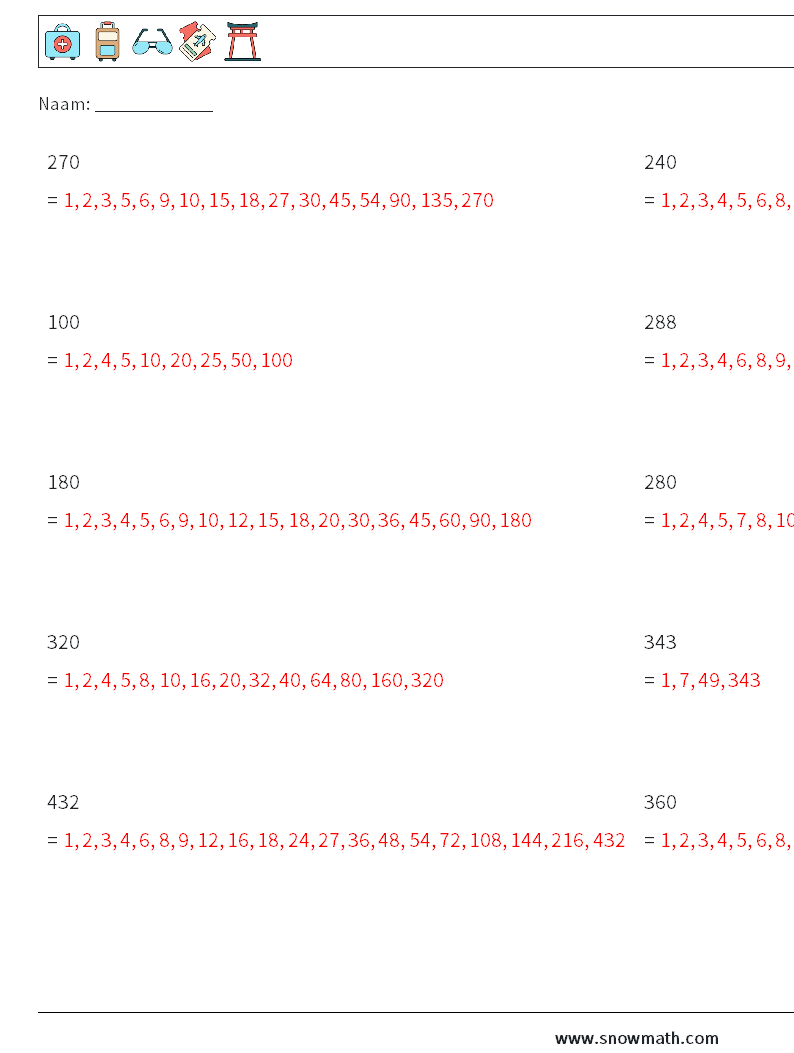 Factoren van een 3-cijferig getal Wiskundige werkbladen 7 Vraag, Antwoord