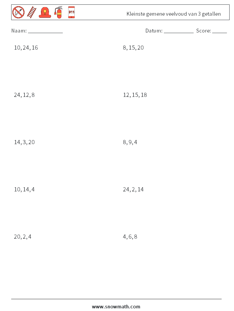 Kleinste gemene veelvoud van 3 getallen