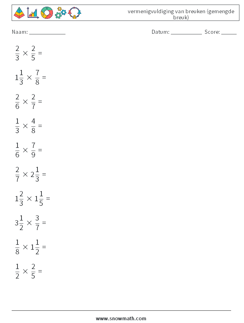 (10) vermenigvuldiging van breuken (gemengde breuk) Wiskundige werkbladen 7