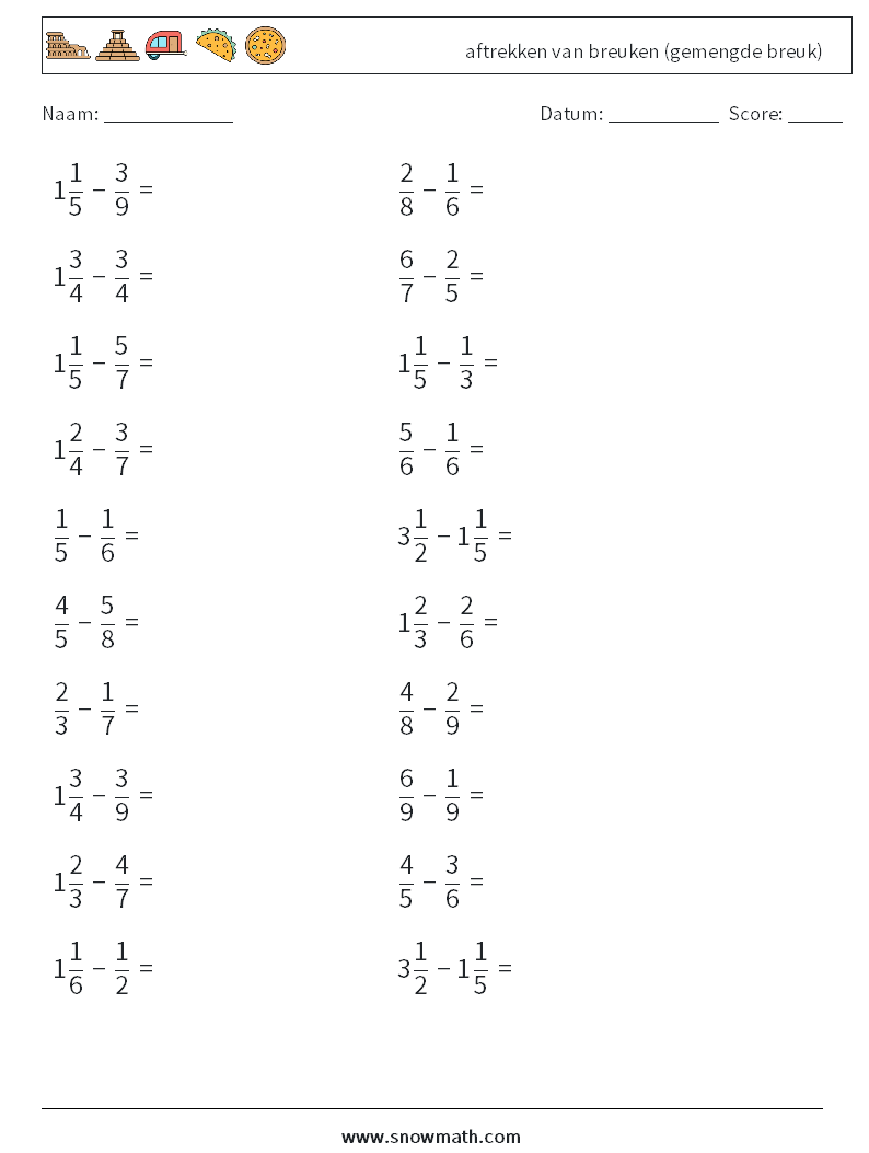 (20) aftrekken van breuken (gemengde breuk)