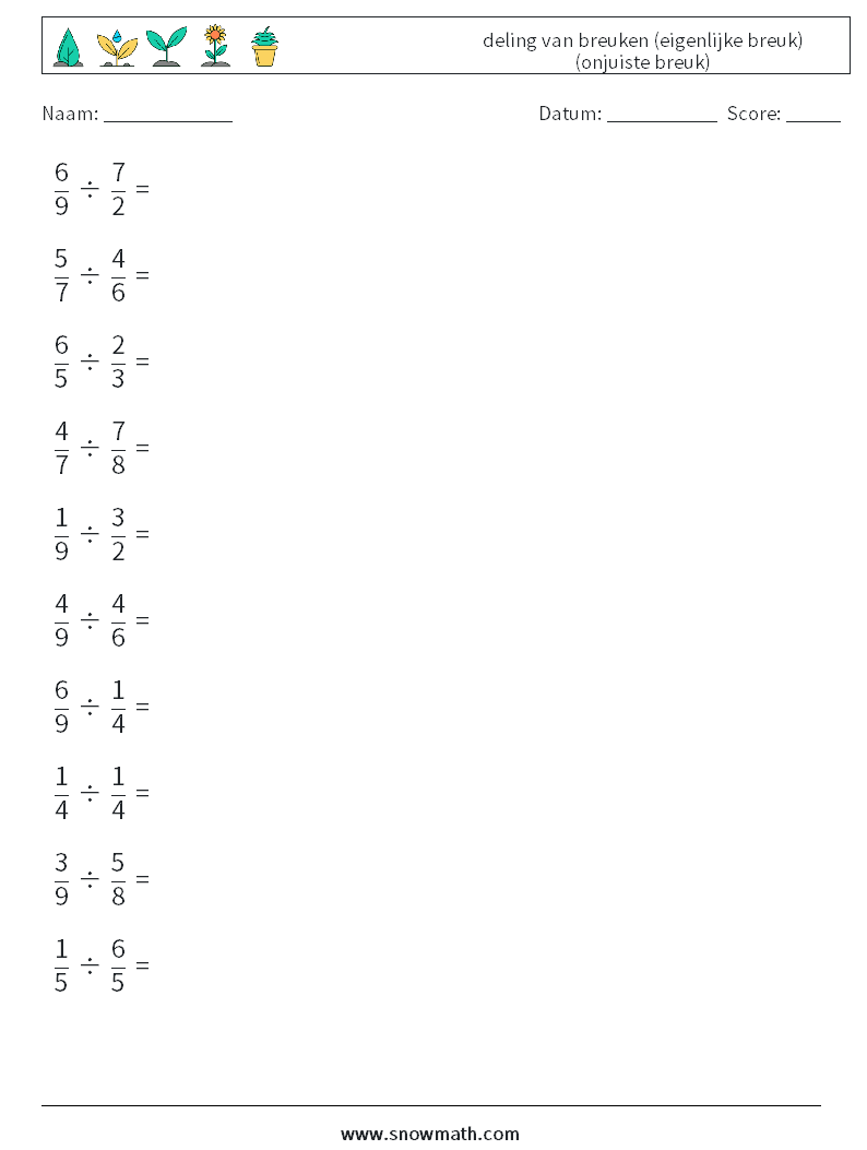 (10) deling van breuken (eigenlijke breuk) (onjuiste breuk)