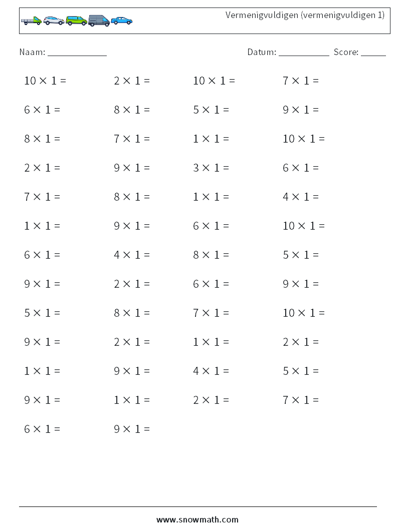 (50) Vermenigvuldigen (vermenigvuldigen 1) Wiskundige werkbladen 2