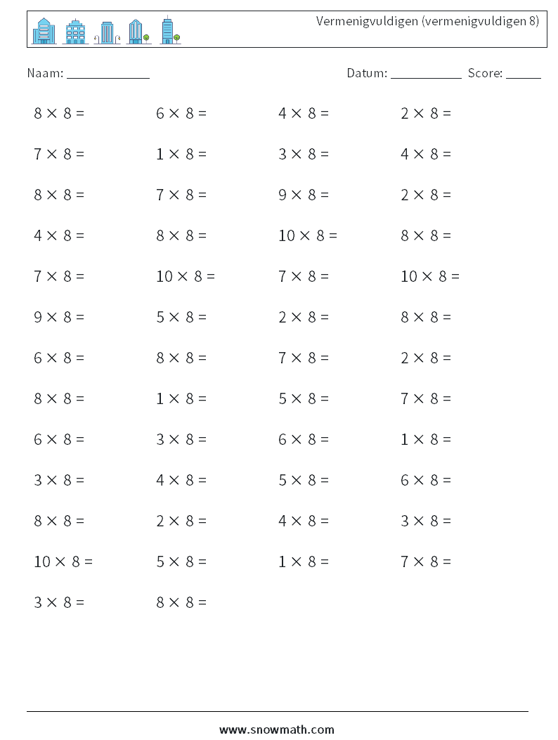 (50) Vermenigvuldigen (vermenigvuldigen 8)