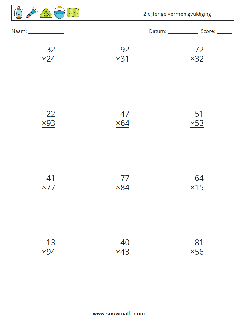 (12) 2-cijferige vermenigvuldiging