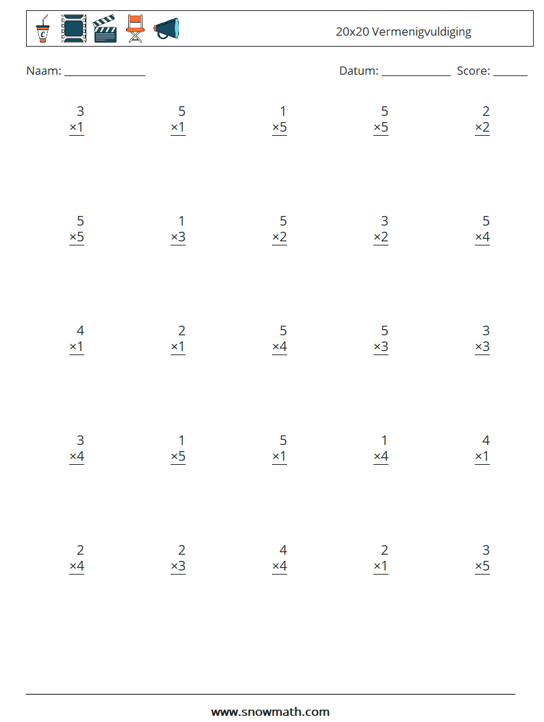 (25) 20x20 Vermenigvuldiging Wiskundige werkbladen 14