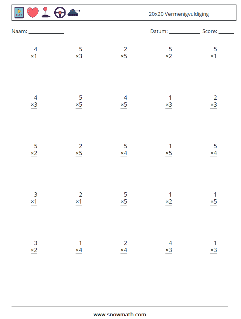 (25) 20x20 Vermenigvuldiging Wiskundige werkbladen 17