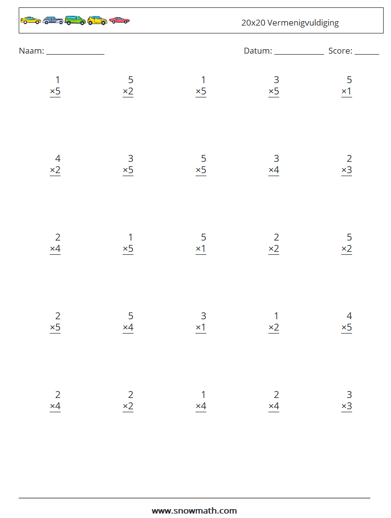 (25) 20x20 Vermenigvuldiging Wiskundige werkbladen 18