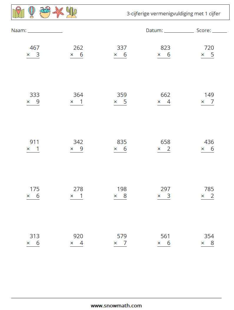 (25) 3-cijferige vermenigvuldiging met 1 cijfer