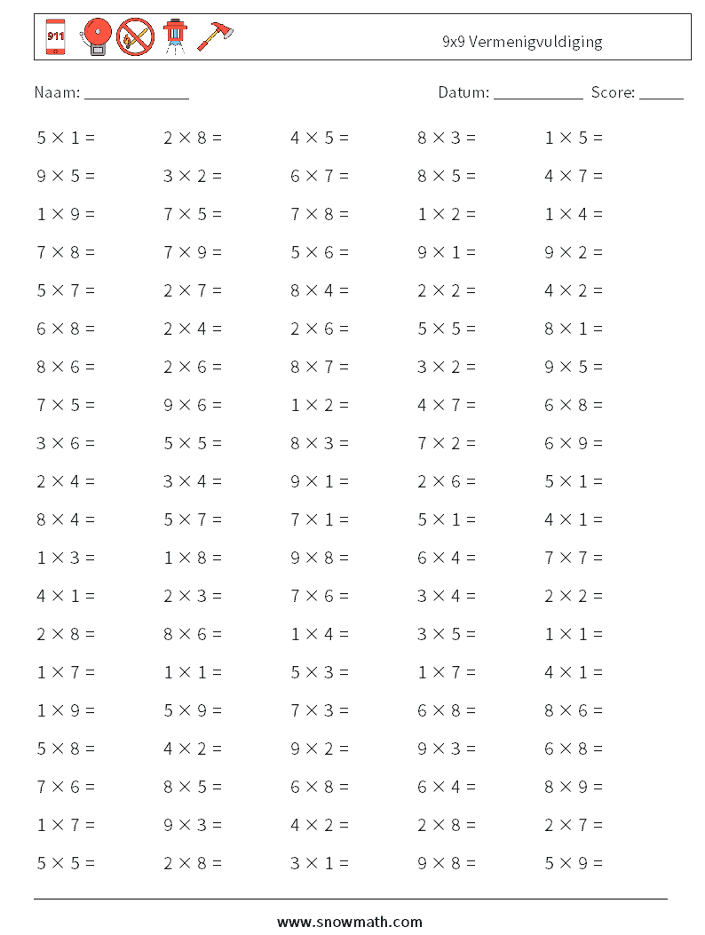 (100) 9x9 Vermenigvuldiging Wiskundige werkbladen 8