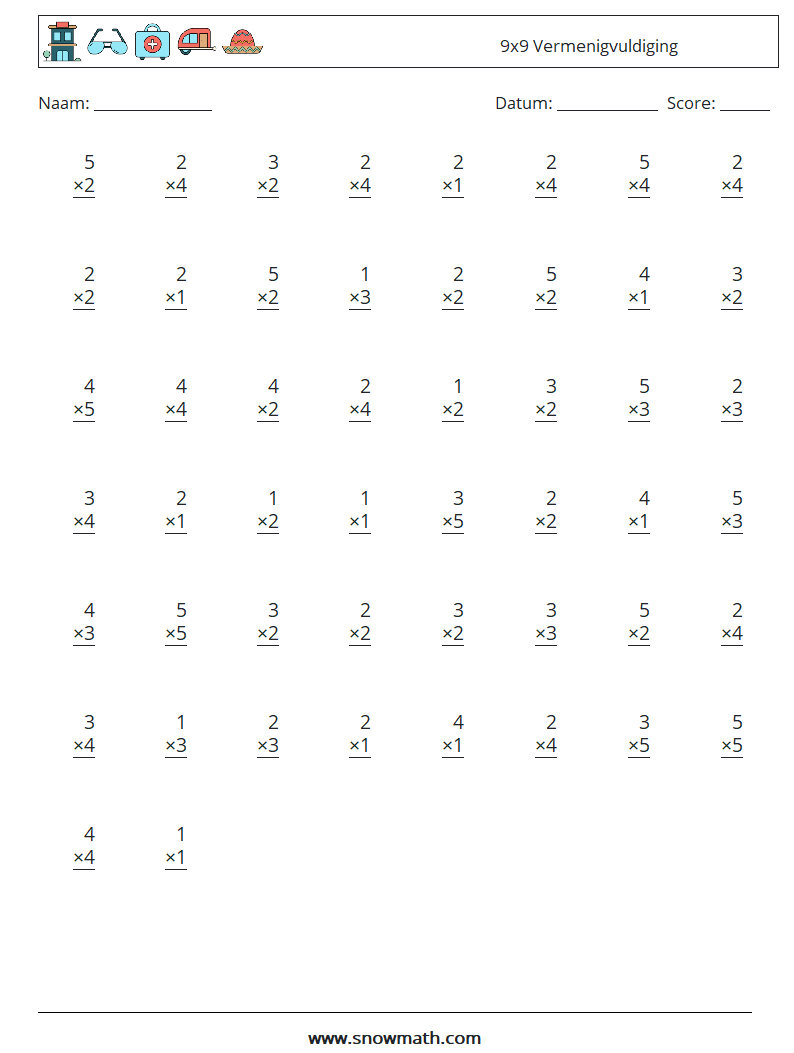 (50) 9x9 Vermenigvuldiging Wiskundige werkbladen 2
