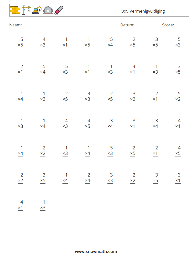 (50) 9x9 Vermenigvuldiging Wiskundige werkbladen 4