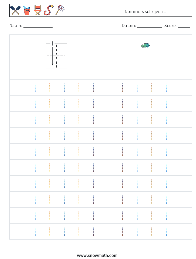 Nummers schrijven 1 Wiskundige werkbladen 1